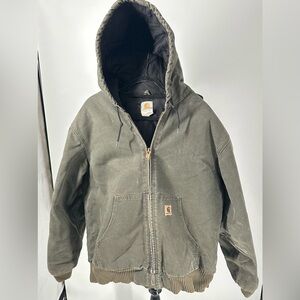 Vintage Carhartt J130 Moss Green Canvas Hood Jacket Quilted Liner